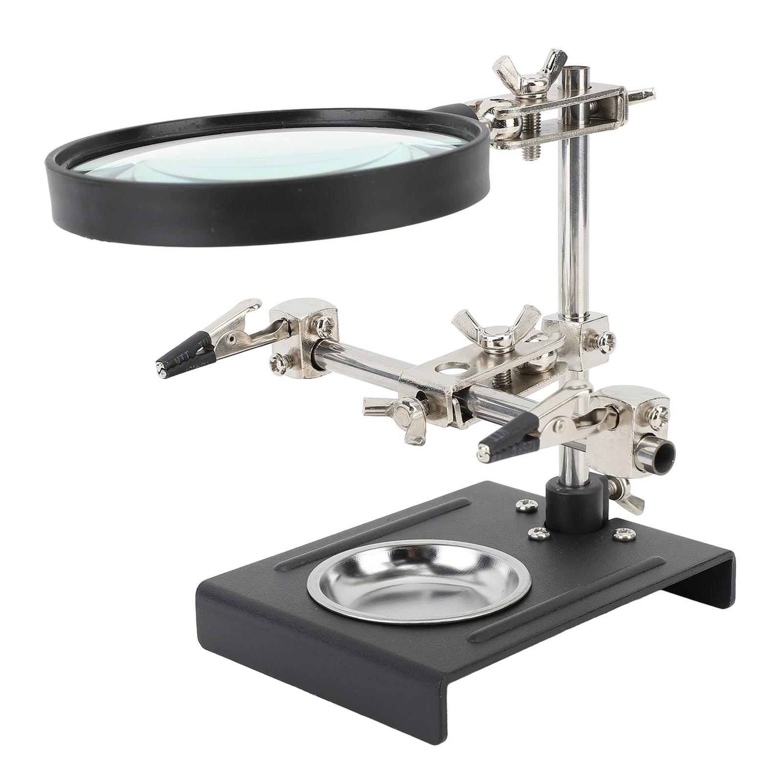 

6X Magnifier with Auxiliary Clip Magnifying Glass Holder Third Hand Soldering Station for DIY Electronics and Repair