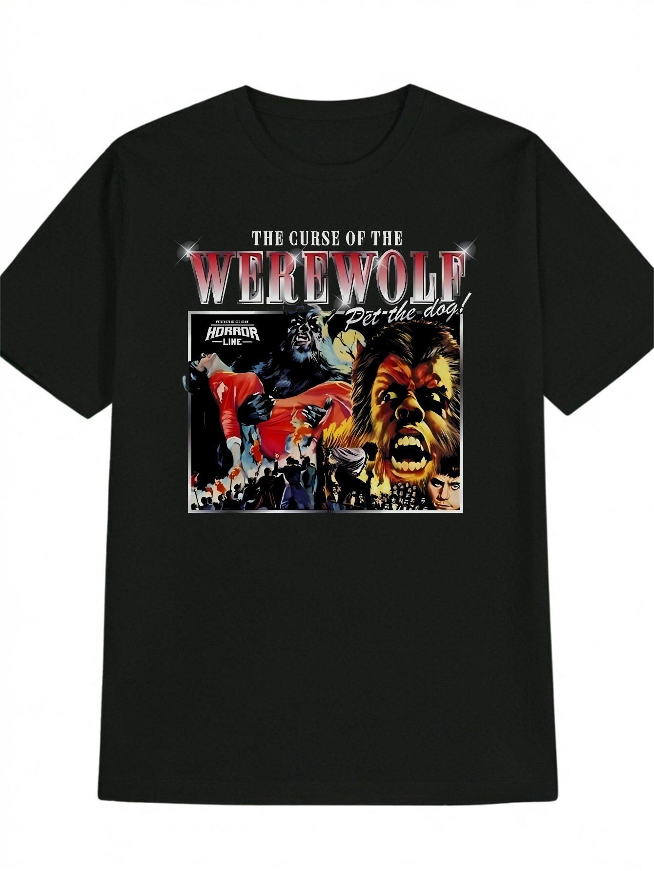 Horror Graphic T-shirt - Black Werewolf design with The Curse of the Werewolf Text - Lightweight Polyester Tee for Movie Nights XXXL