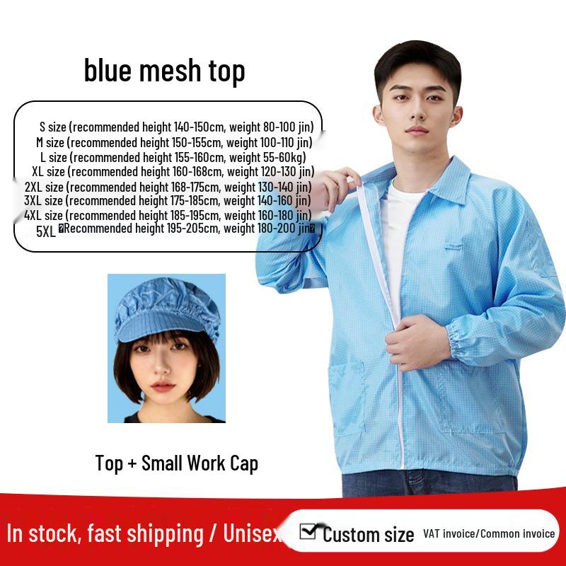 Class 1000 Cleanroom Anti-static Mesh Top Dustproof Suit, 0.5cm Static-dissipative Workwear