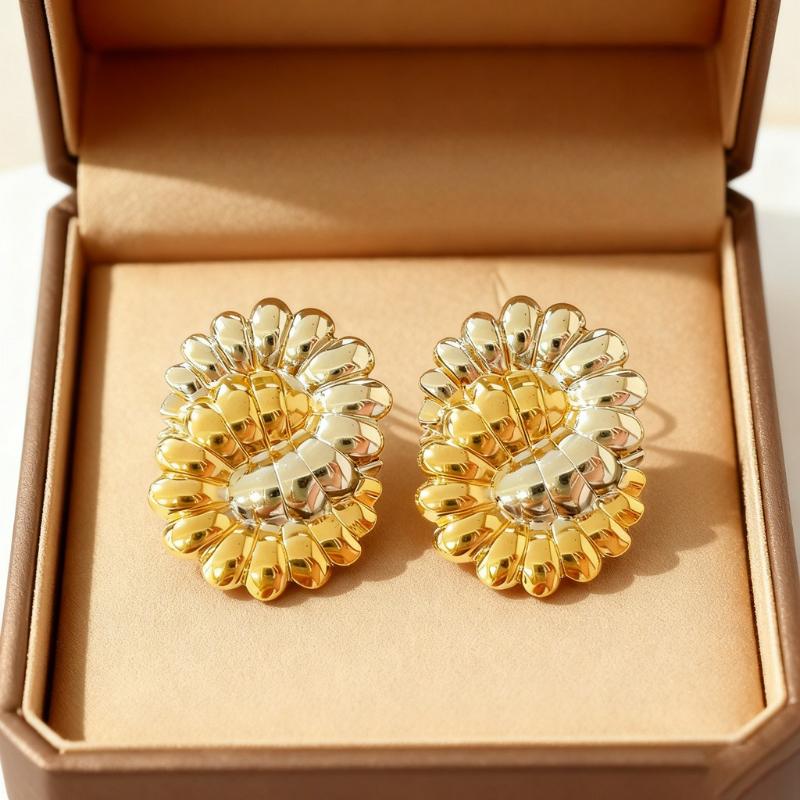 

1 Pair of Color Blocked Stainless Steel Petal Earrings, Women s Fashionable and Trendy Daily Party Zircon Gifts