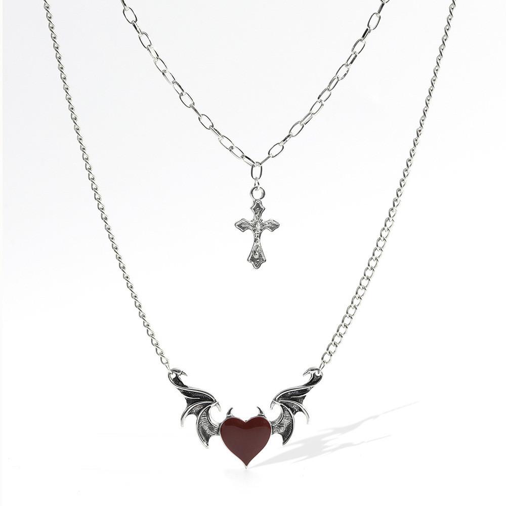 Trendsetting Geometric Heart And Wing Necklace Unique Alloy Jewelry For Women