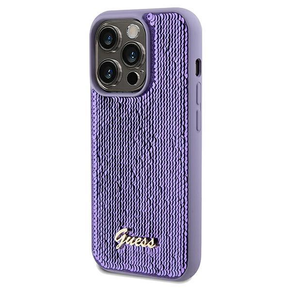 Guess Guhcp14Lpsfdgsu Iphone 14 Pro 6.1 Fioletowy/Purple Twarde Etui Metalowy Napis Z Cekinami