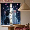 2PCS Digital Printed Curtains, Cute Kissing Cats Couple Kitty Love, Window Treatments for Living Room Bedroom Kitchen Home Decor