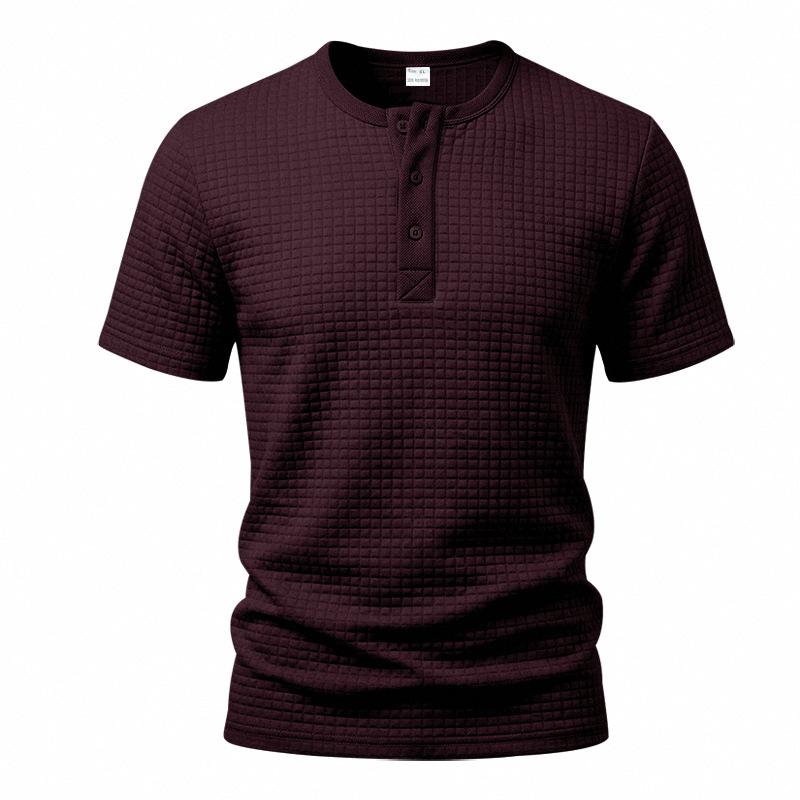 Men's Waffle Knit Henley T Shirts Short Sleeve Casual Solid Color Summer Basic Tee Tops