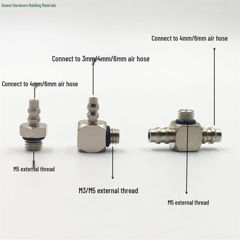SMC Miniature Connector: Copper Thread, Straight-Through, 4/6-M5 Quick Connect Elbow, Pagoda Mini 4-M3 Air Connector.