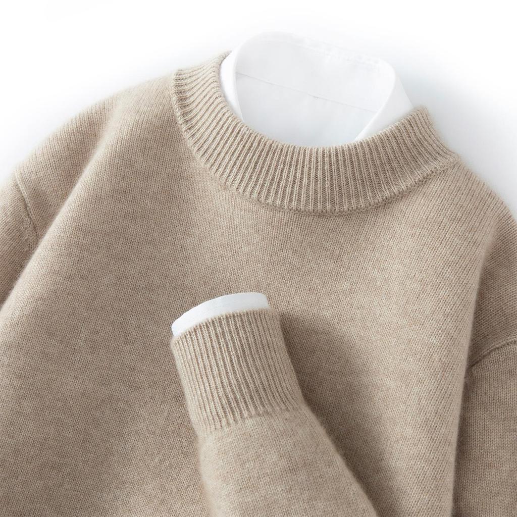 Men's Autumn Thickened Cashmere Round Neck Sweater - Light Business Style