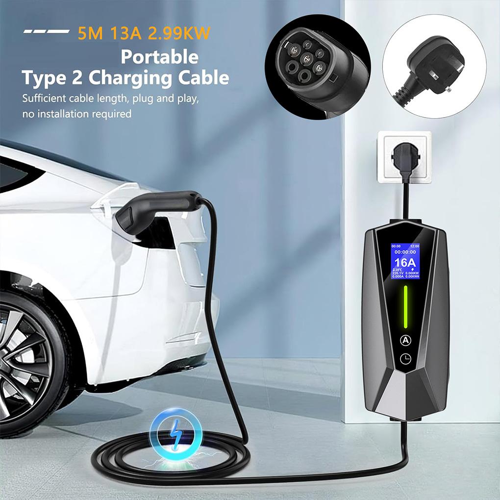 EV Charger Cable Type 2 IEC 62196-2 To 3 Pin Plug 5M Ev Charger Type 2 Charging Cable 3 Pin With Indicators UK Plug
