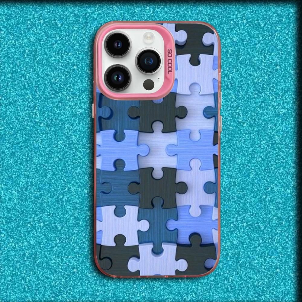 

Autism Support Puzzle Pattern Phone Case For iPhone 16,15,14,13,12,11,Mini,Pro,MAX Pink Matte Silicone Cover iPhone11PRO