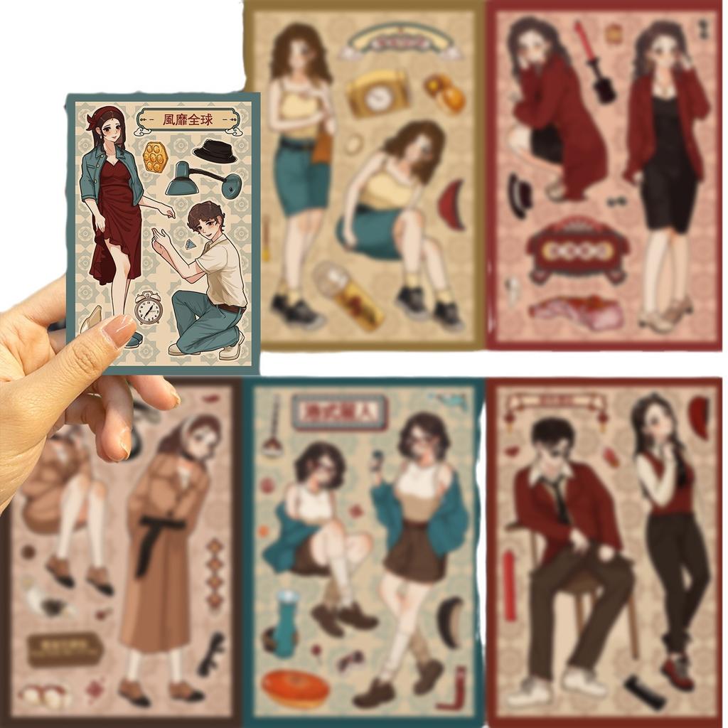 8 Hong Kong Style Retro Girl Stickers DIY Hand Account Small Card Mobile Phone Case Decoration Korean Ins