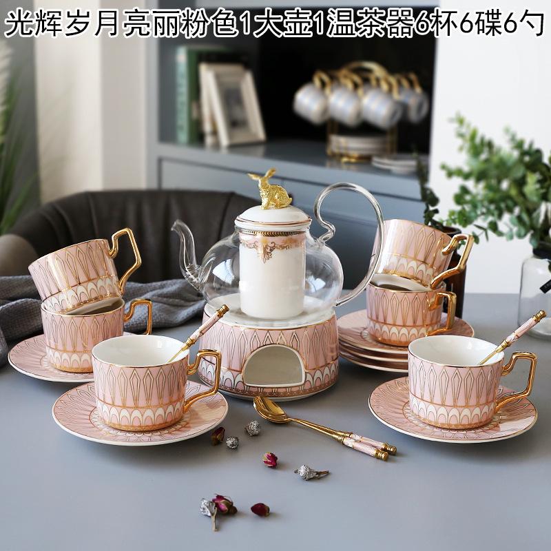 Ceramic Afternoon Tea Flower And Fruit Teacup Tea Set Household Flower Teapot Set Fruit Glass Pot With Filter Candle Heating