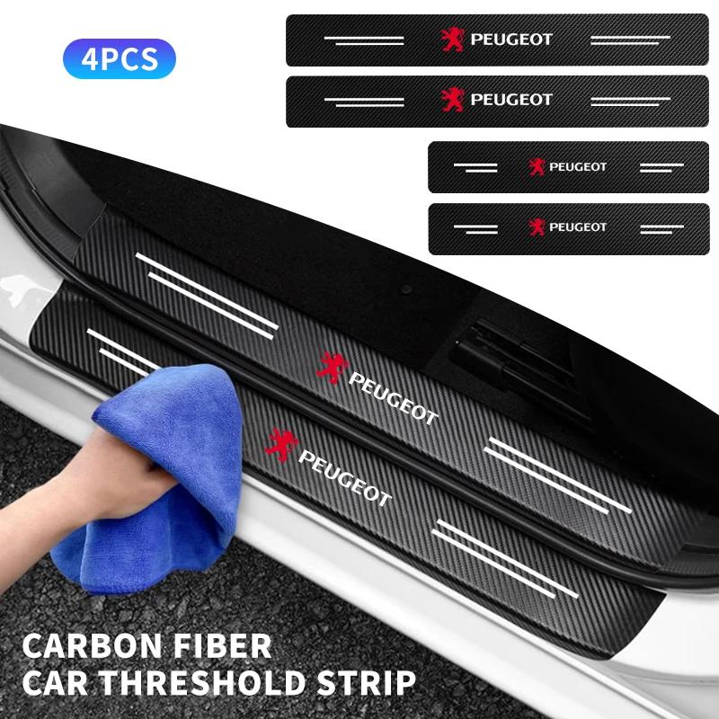 Carbon Fiber Car Logo Threshold Strip Auto Door Sill Pedal Sticker For Peugeot GT 308 408 508 2008 206 207 307 RCZ 208 4008 3008