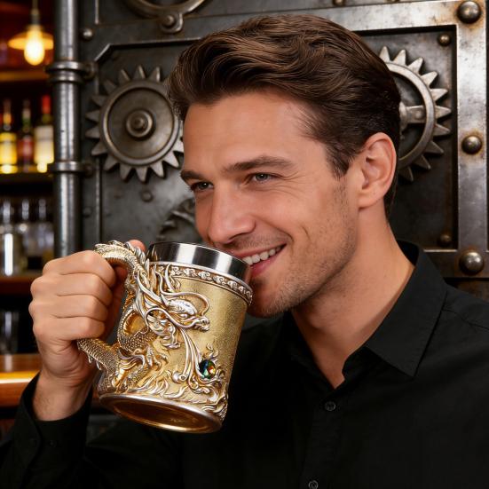 Dragon Coffee Mug with Ergonomic Handle Insulated Metal Glaze Dragon Mug for Hot Drinks Stylish Embossed Dragon Cup Gifts for Men Tea Beer Steins