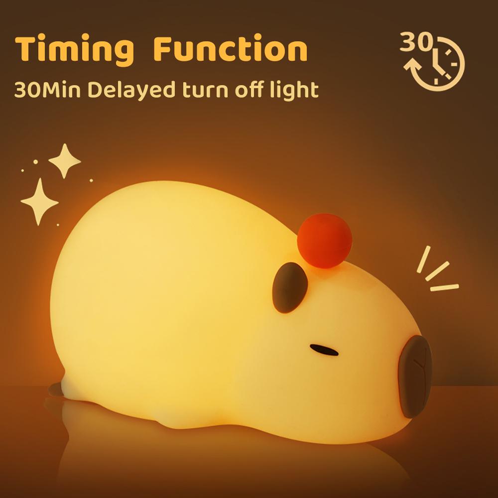 Capybara Night Light Cute Squishy Silicone Nursery Nightlight Animal Bedside Lamp With Tap Control 2 Brightness For Kids Room