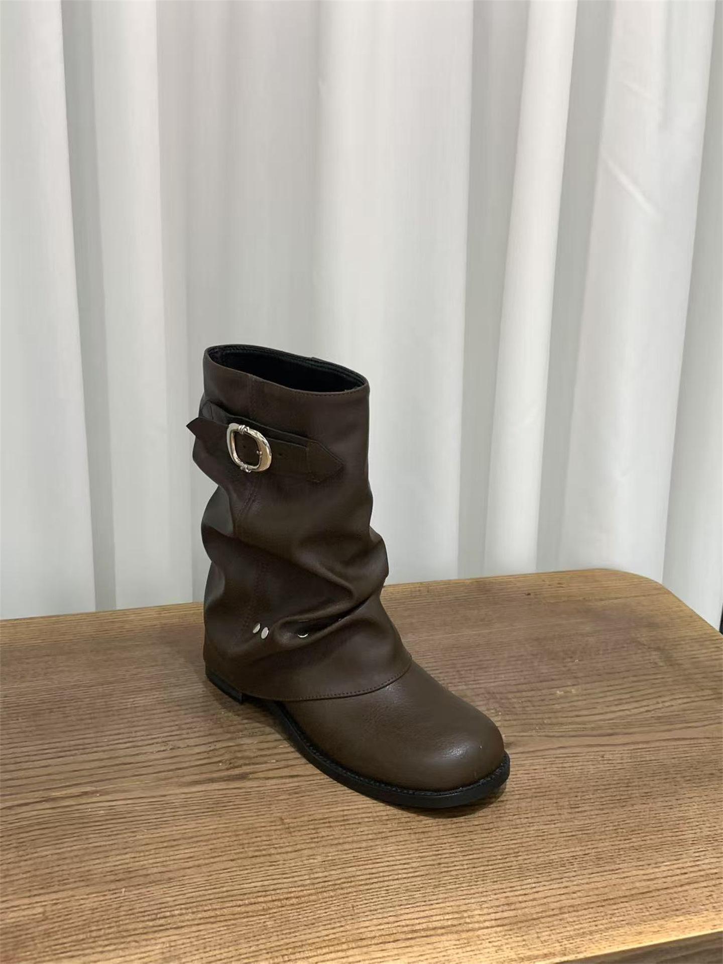 

Coarse Heel Black British Medium Martin Boots Women s Boots 2025 Spring and Autumn Single Boots Western Pants Pile Pile Short Boots 39