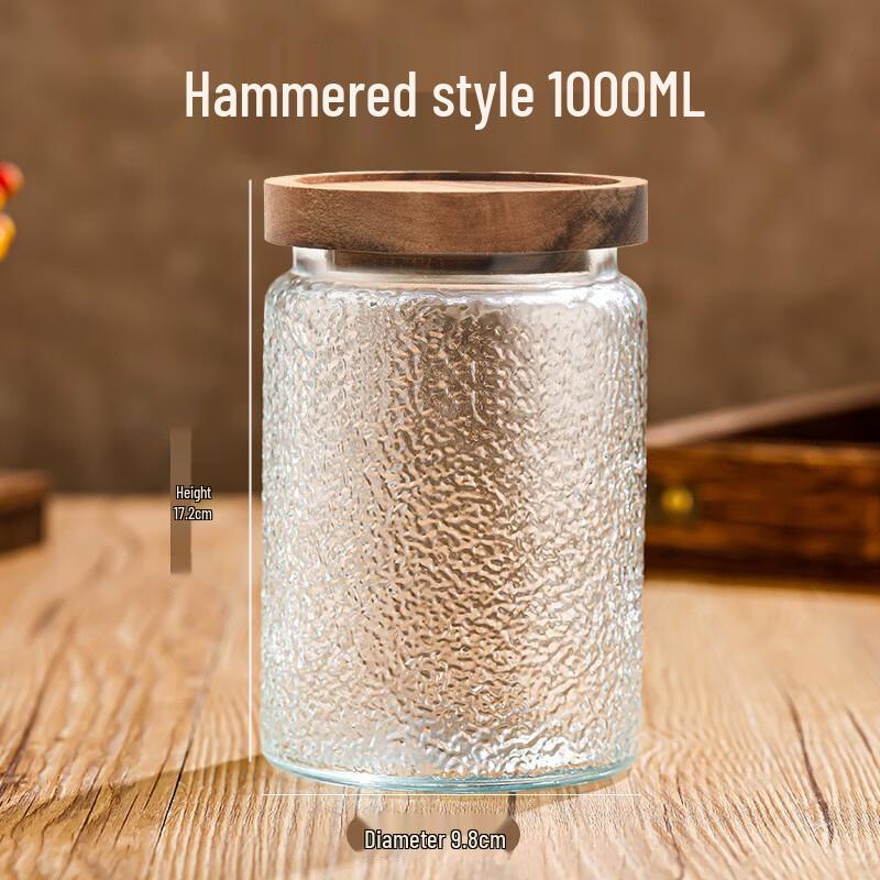 Hammered Glass Food Storage Jar with Acacia Wood Lid