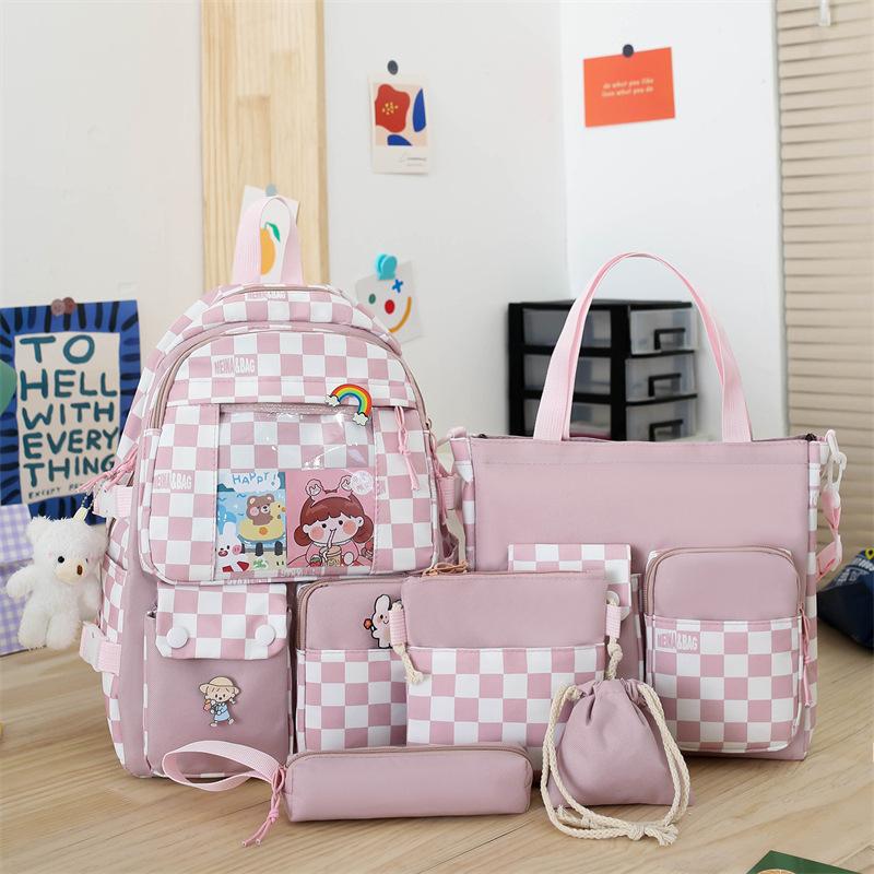 Набор рюкзаков из пяти предметов Милый свежий рюкзак для подростков Студентки на кампусе Большая вместительная уличная сумка на плечо Рюкзак Небольшой пакет на шнурке 2270₽