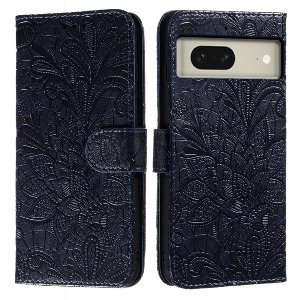 

For Google Pixel 8 Case Lace Flowers PU Leather Flip Wallet Phone Cover Black