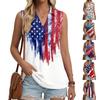 Women Sleeveless Button Front Vest Independence Day Print V Neck Collar Casual Fashion Tank Top