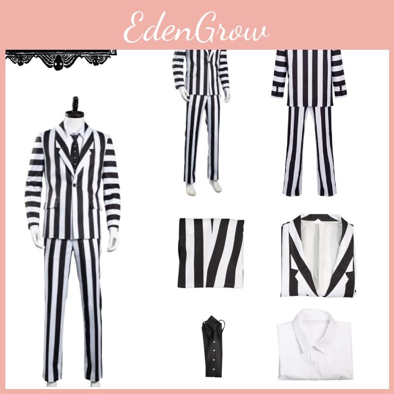 Costume Cosplay Beetlejuice Black And White Striped Suit Halloween Party Prop