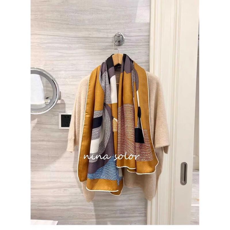 NINA SOLOR Little Horse Print Silk Wool Square Scarf Shawl