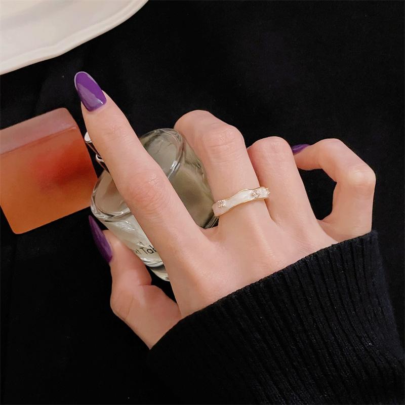 Enamel Dripping Oil Medium Antique Gold Open Ring Light Luxury High Sense Retro Zircon Jewelry Personalized Accessories Women