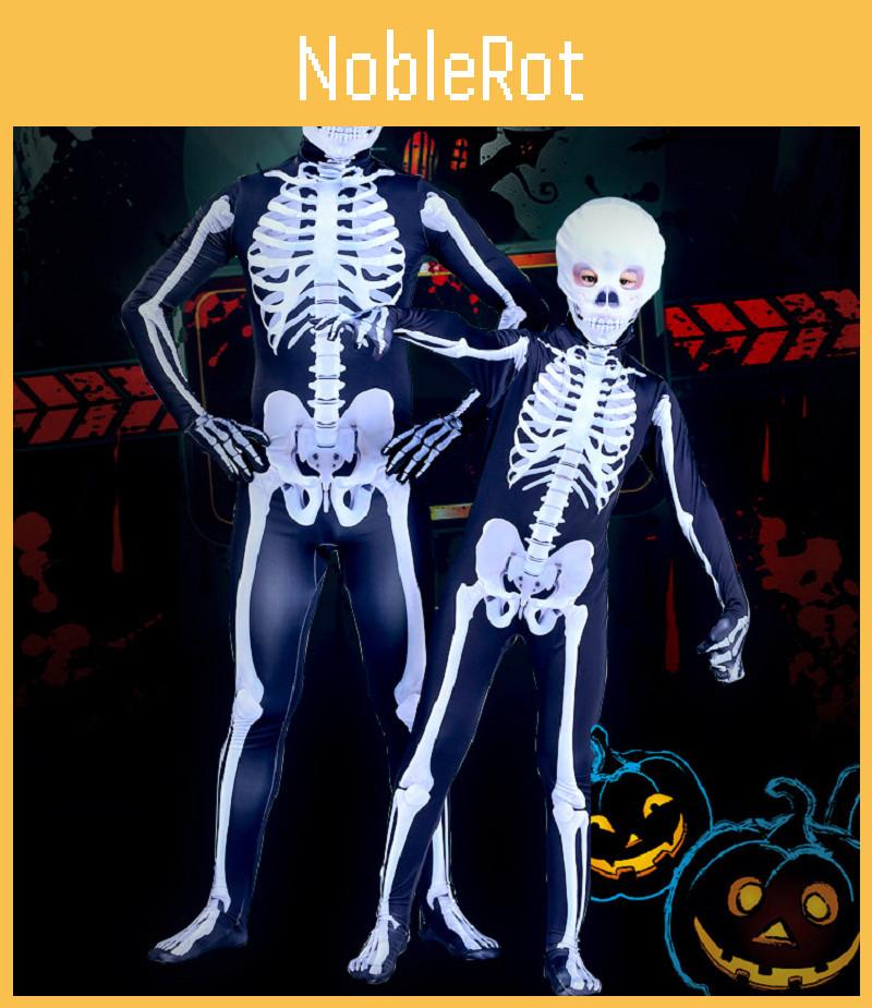 Delightful Parent-child Skeleton Jumpsuit With Creepy Mask Ideal For Halloween Celebrations