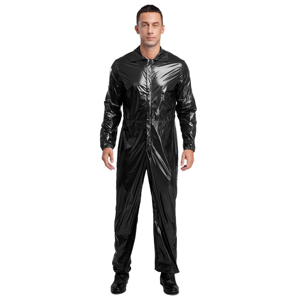 Pánské voděodolné overaly s klopovým límcem, dlouhým rukávem a elastickým pasem vzadu, se zipem