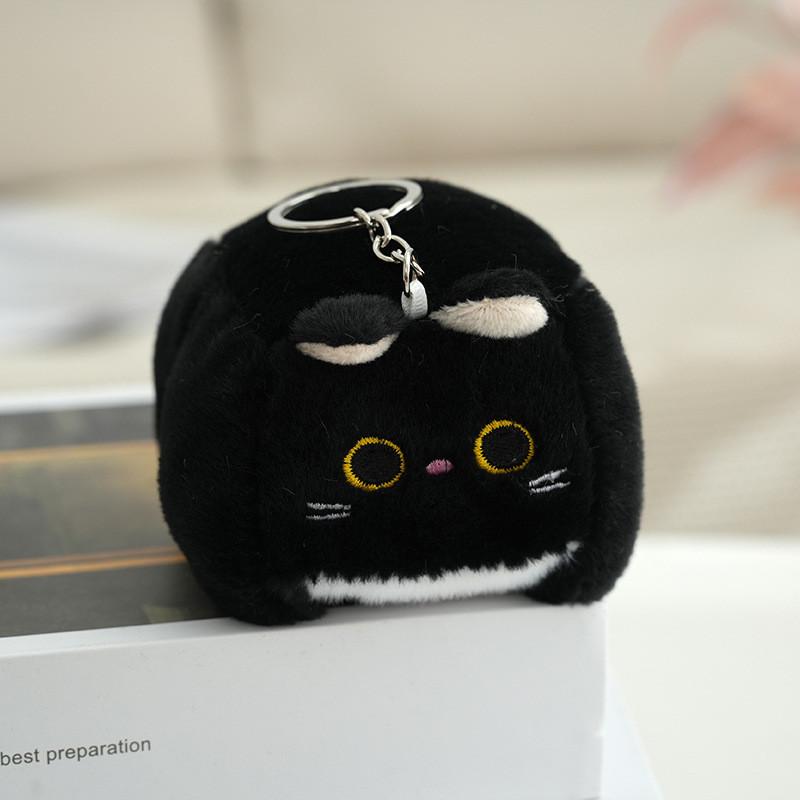 Adorable Fluffy Cat Keychain Plush Toy Soft Cartoon Square Kitty Bag Charm