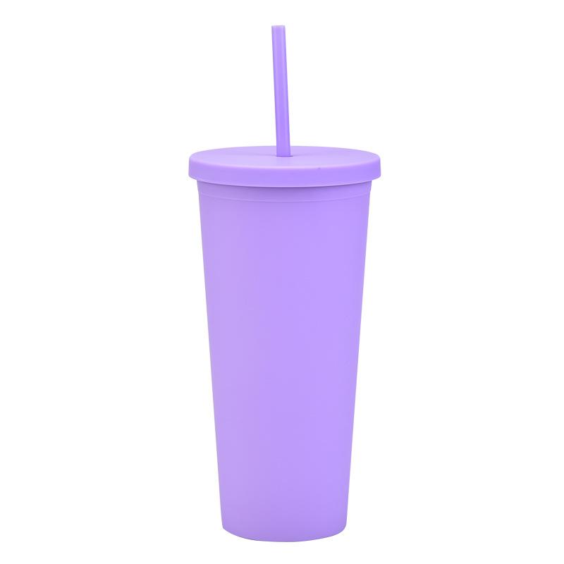 Doppelschichtiger Plastikbecher mit Strohhalm 22oz Großvolumiger Outdoor-Matt-Wasserbecher