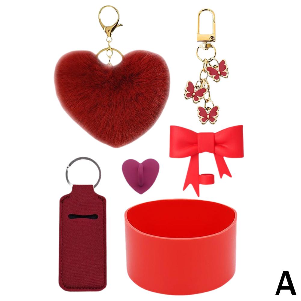 

6 шт./компл. силиконовая бутылка для воды с крышкой и ручкой для ключей . Ремешок для набора чашек T6A9 Red-6pcs