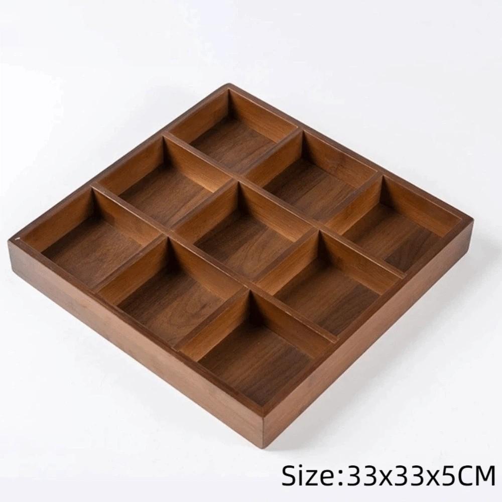 Multi-Grid Divided Plate Wooden Snack Storage Tray Reusable Bamboo Tray  Candy