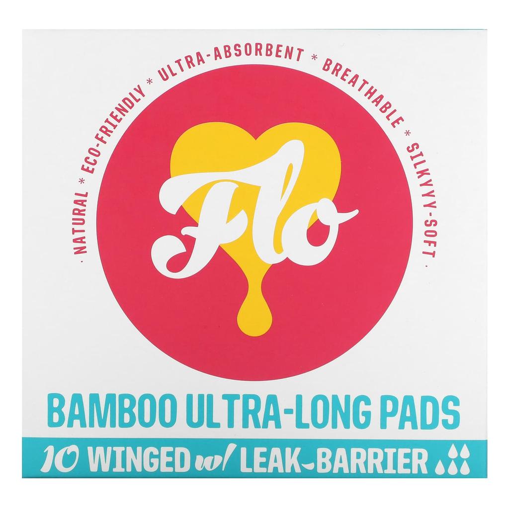 Bamboo Ultra Long Pads, Winged, 10 Count
