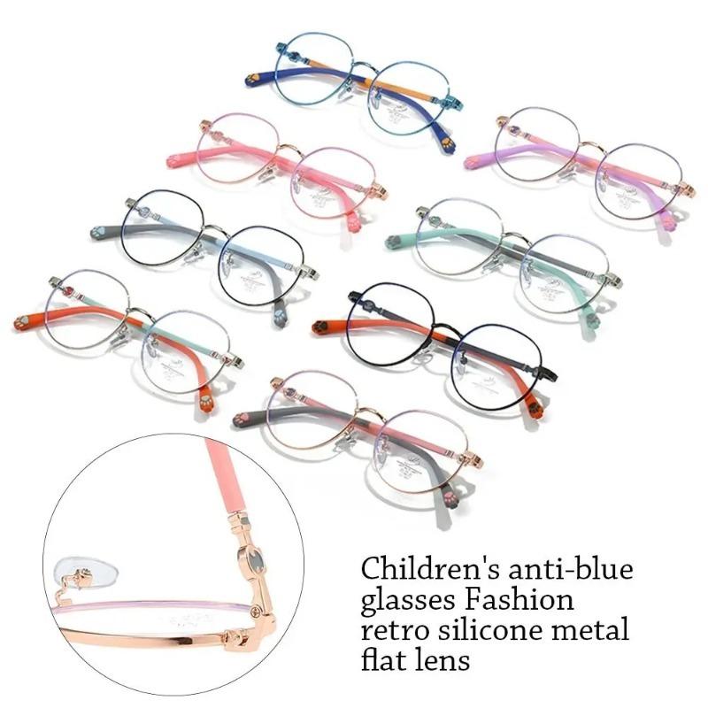 Anti-blue Light Glasses for Kids Fashion Classic Metal Frame Nerd Eye Protection Eyewear Children Cute Cat Paw Computer Goggles