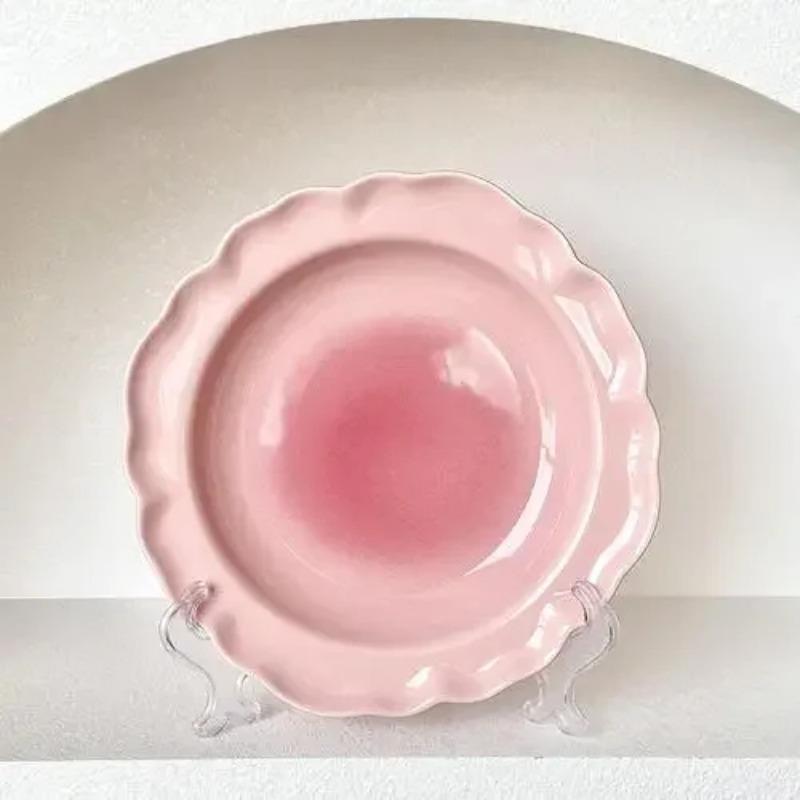 Cute Blush Gradient Korean Tableware Plate Dessert Fruits and Vegetables Plate Yogurt Rice Bowl Underglaze Ceramic Tableware Set