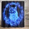 1Pc Whimsical Cat & Rose Digital Printed Shower Curtain - Vibrant Blue Polyester Fabric With Hooks, Stylish Bathroom Decor For