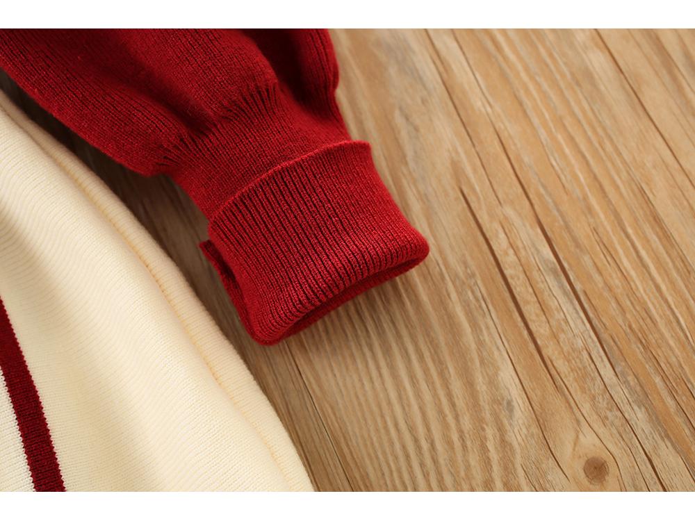 Rochie de iarnă tricotată cu fundă pentru fete, din lână, cu mâneci bufante - Stil coreean