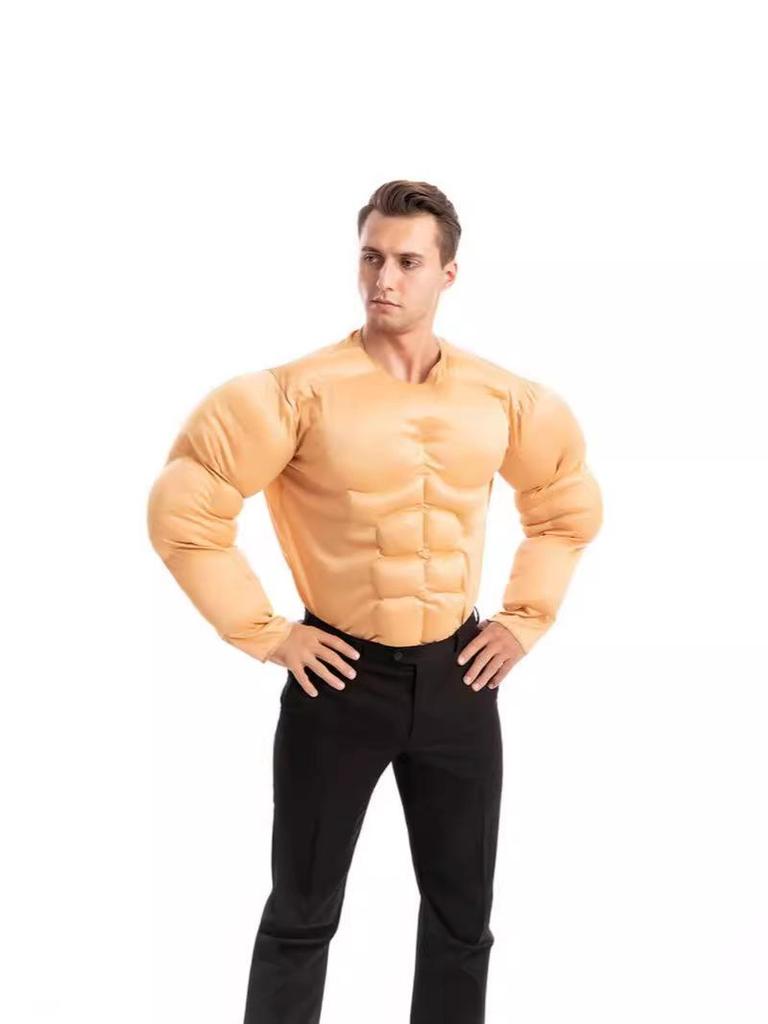 Muscle Man Cosplay T-Shirt with Fake Abs for Adults and Kids