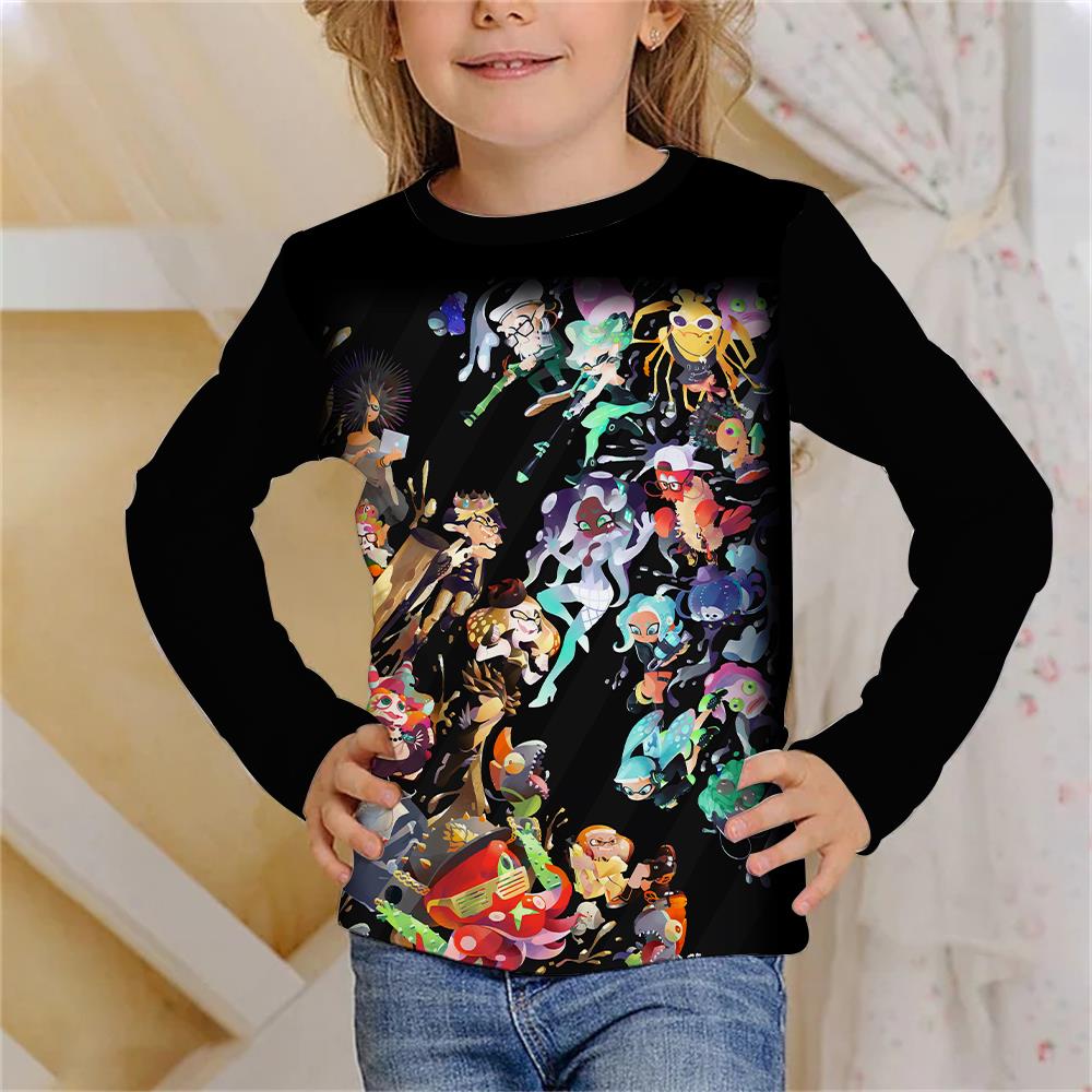 Children's Graffiti Design 3D Digital Printing Girl Fun Fashion Round Neck Long Sleeve T-shirt
