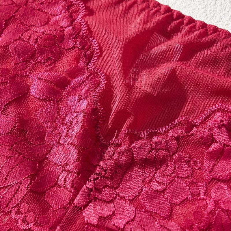 Culotte sexy en dentelle rouge grande taille pour femme avec détails en maille florale - Sous-vêtement taille haute doux, respirant et confortable