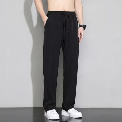 Calças Casuais Slim Masculinas de Seção Fina para Primavera e Verão Cor Sólida Simples Soltas Retas Calças Esportivas