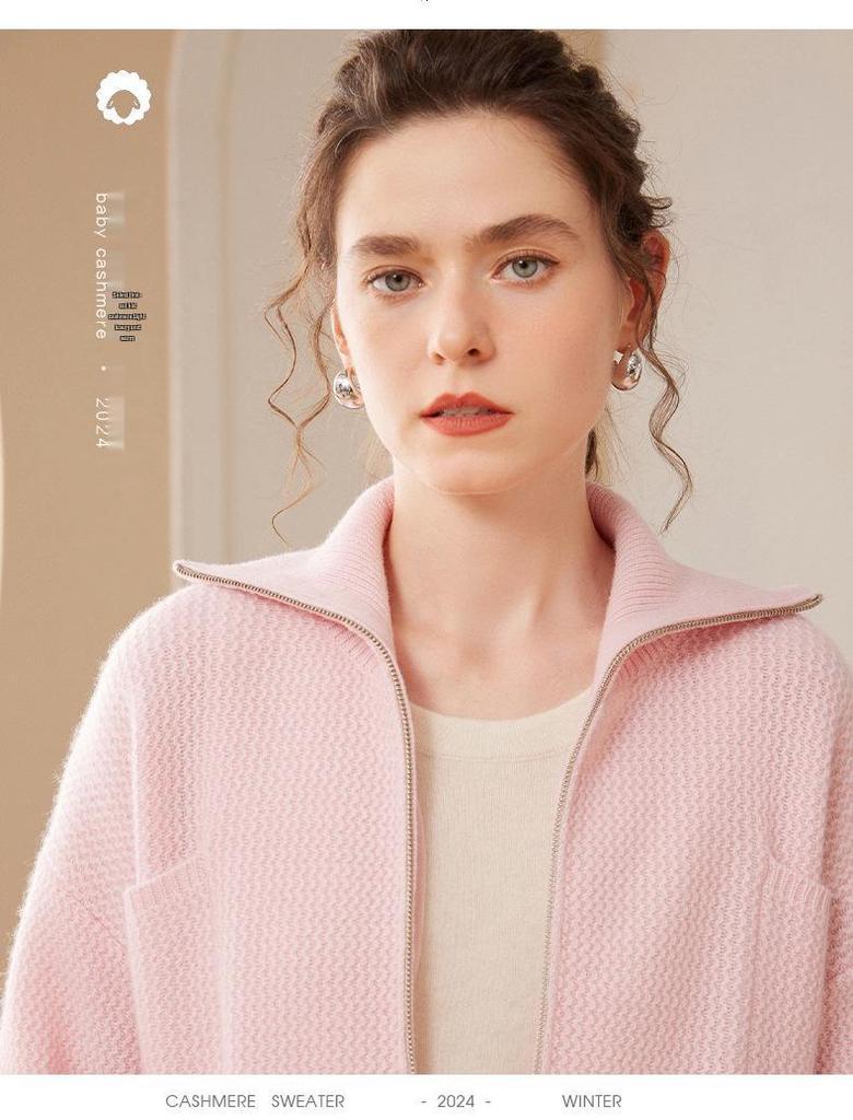 Thickened Cashmere Sweater: 2024 Autumn/Winter Women's Knit Cardigan - Korean Style Warm, Loose, Slimming Outerwear with Lapel and Zipper.