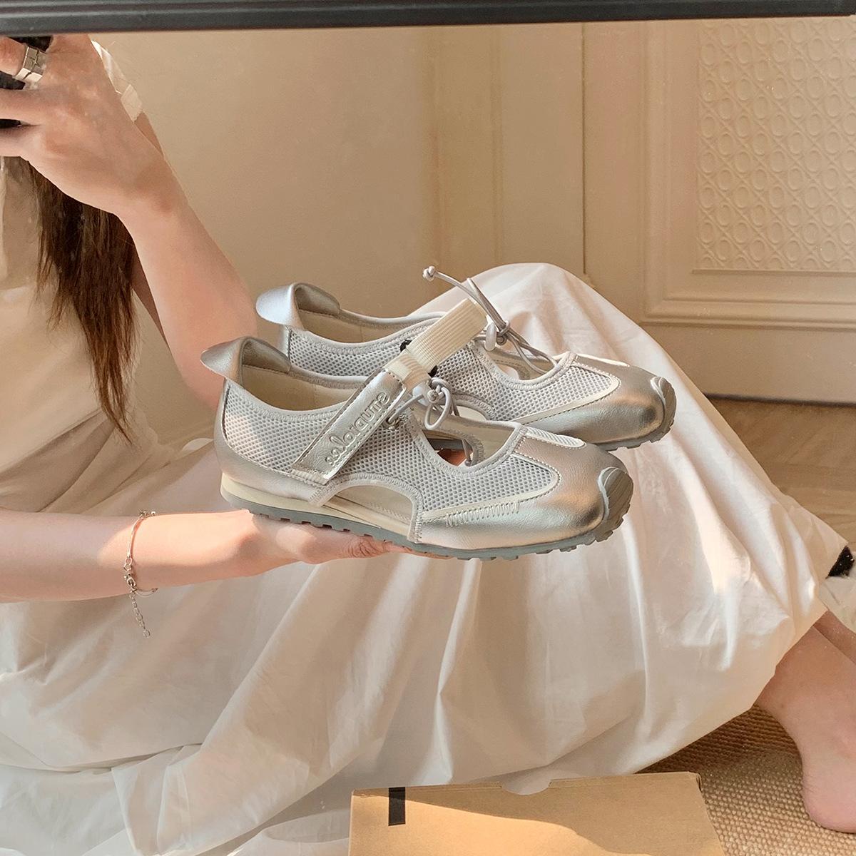 

Cowhide grape mother function ugly cute casual sneakers women s side empty sandals Velcro drawstring ma flat bottom Lizhen shoes 35