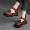 Retro Thick Sole Sandals Genuine Leather Hook & Loop Commuter Versatile Women's Shoes