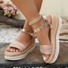 Fashion Women's Shoes Platform Wedgs Sandals Women Summer Woven Rivets Thick Bottom Sandles Woman Fashion Crystal Ankle Buckle Sandalias