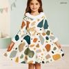 Girls High Neck Long Sleeve Geometric Printed Dress Plush Trim Bow A Line Flared Dress