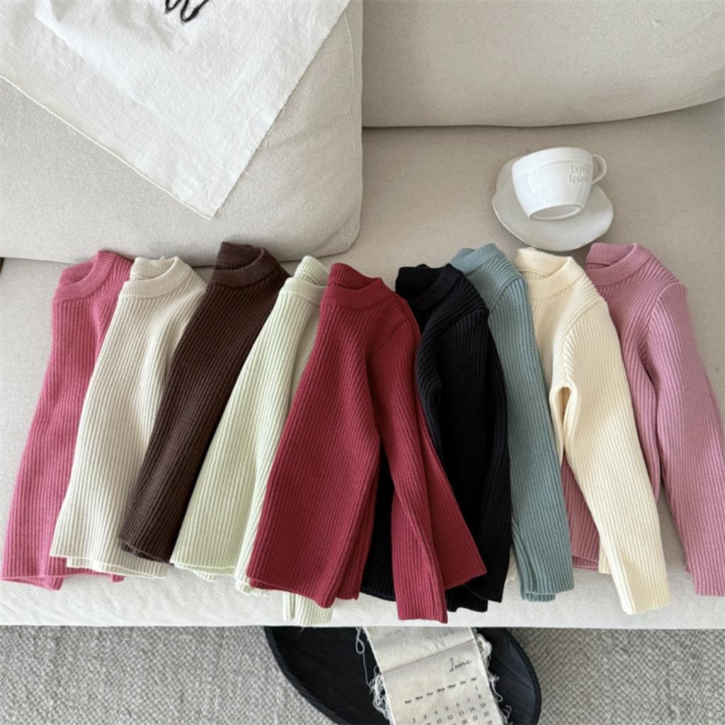 Klučičí a dívčí pletené svetry, univerzální strečové svetry pro dětské oblečení s dlouhým rukávem, jednobarevné, žebrované dětské svetry