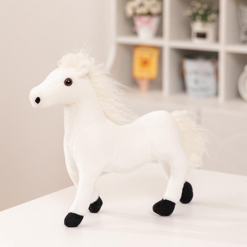 Cute Simulation Black Pony Doll Plush Toy Small White Horse Zodiac Horse Doll Children Soothing Doll