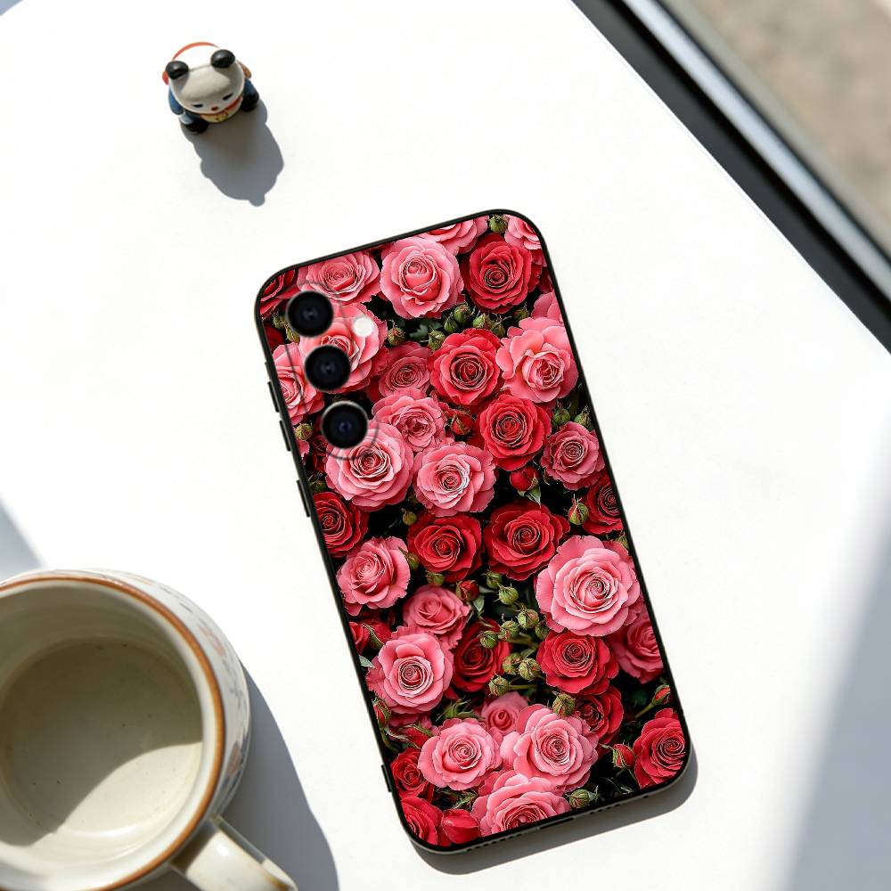 Flower Phone Case Black Silicone Soft For Samsung Galaxy A73,A72,A71,A70,A53,A52,A51