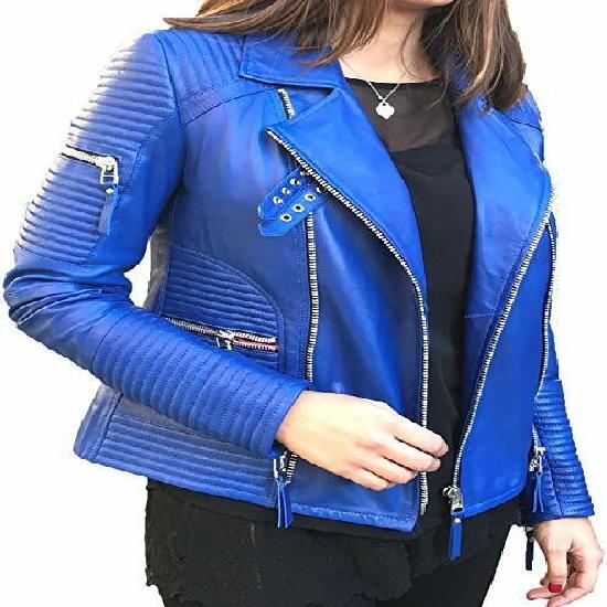 Noora Women's Blue Motorcycle Biker Leather Jacket | Stylish Leather Jacket | Gift For Her |