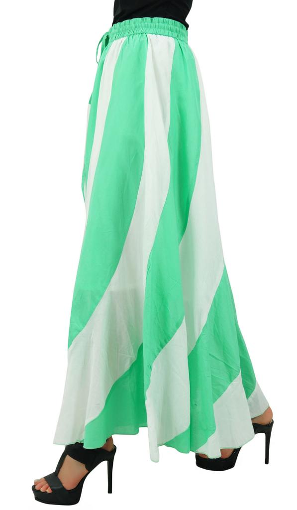 Bimba Long A-Line Maxi Spiral Summer Skirt Cotton With Back Elastic & Side
